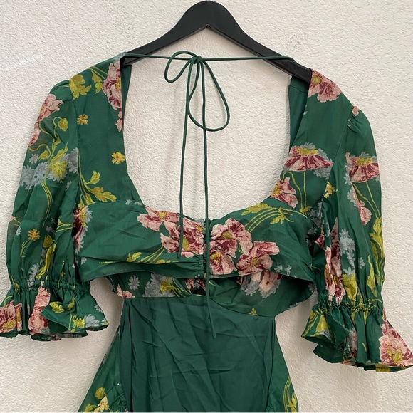 ASOS Tie Front Mini Dress in Textured Voile Art Nouveau Green Floral Size 10 - Picture 11 of 16